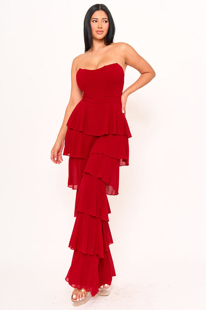Symphony Jumpsuit - Techno Crepe & Chiffon Contrast Jumpsuit