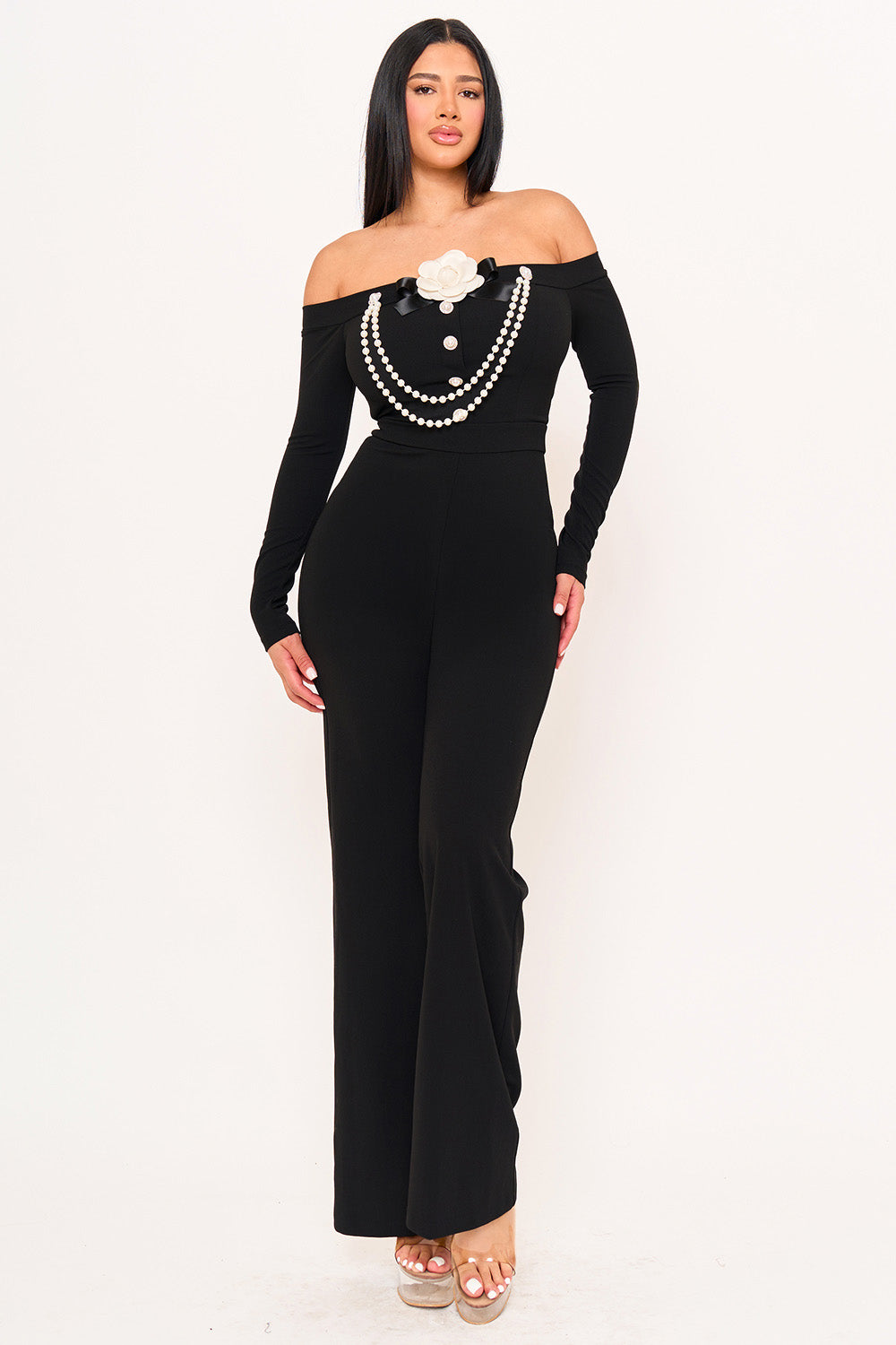 Symphony Jumpsuit - Off The Shoulder Contrast Trim Jumpsuit