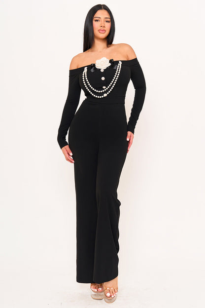 Symphony Jumpsuit - Off The Shoulder Contrast Trim Jumpsuit
