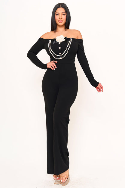 Symphony Jumpsuit - Off The Shoulder Contrast Trim Jumpsuit