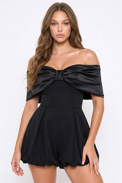 Symphony Dress - Satin Large Bow Front Off The Shoulder Romper