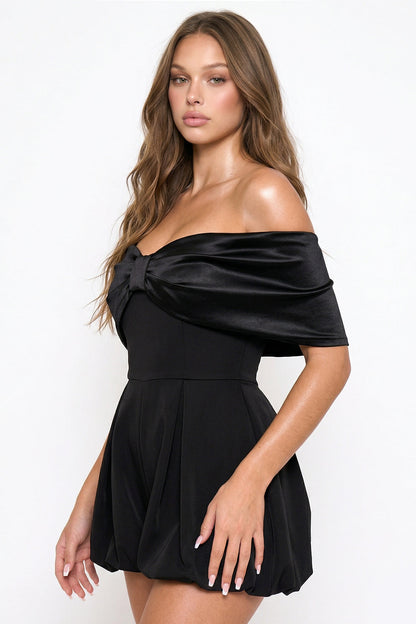 Symphony Dress - Satin Large Bow Front Off The Shoulder Romper