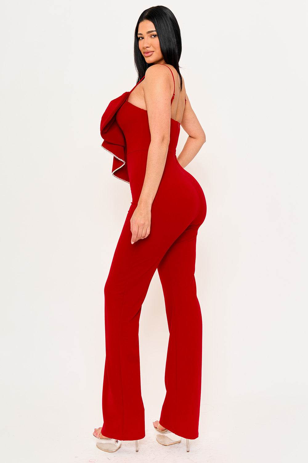 Symphony Jumpsuit - Rhinestone Trim The Edge Of The Bow Jumpsuit