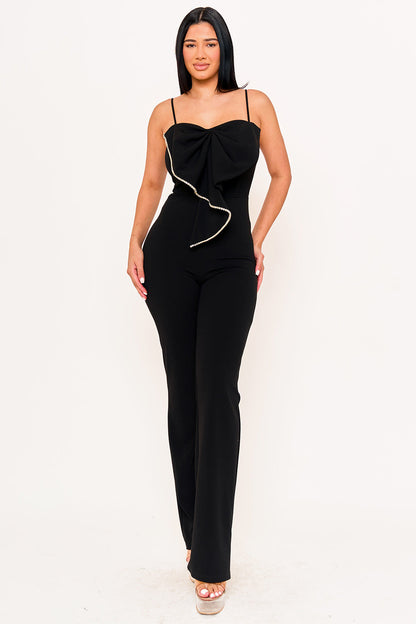 Symphony Jumpsuit - Rhinestone Trim The Edge Of The Bow Jumpsuit