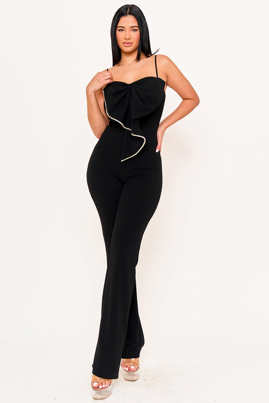 Symphony Jumpsuit - Rhinestone Trim The Edge Of The Bow Jumpsuit
