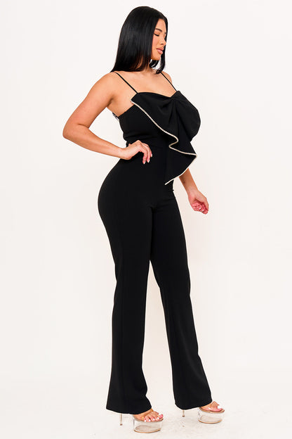 Symphony Jumpsuit - Rhinestone Trim The Edge Of The Bow Jumpsuit