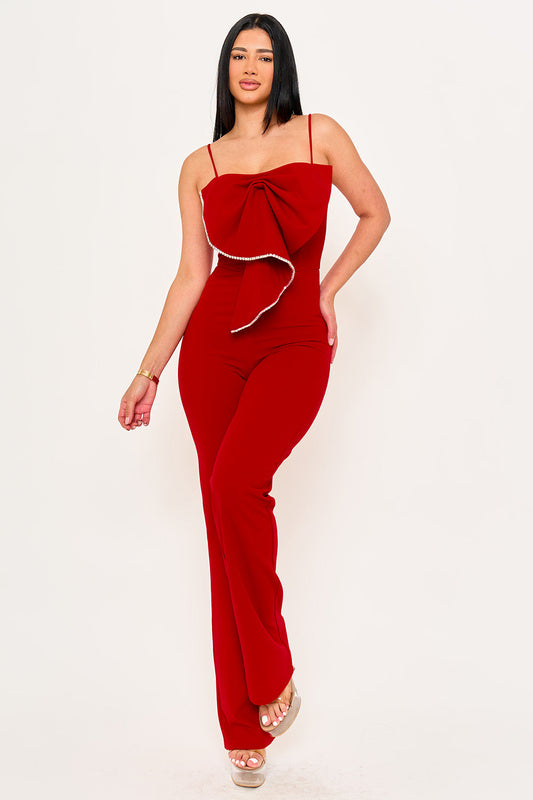 Symphony Jumpsuit - Rhinestone Trim The Edge Of The Bow Jumpsuit