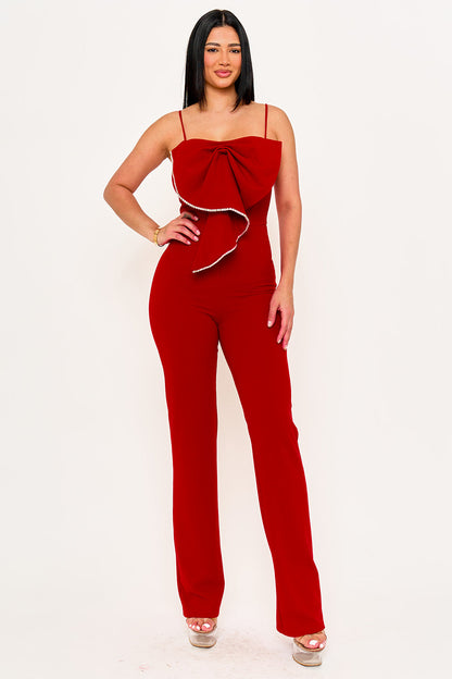 Symphony Jumpsuit - Rhinestone Trim The Edge Of The Bow Jumpsuit