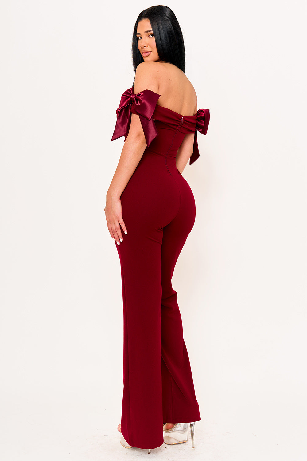 Symphony Jumpsuits- Fabric Contrast Off The Shoulder Jumpsuit