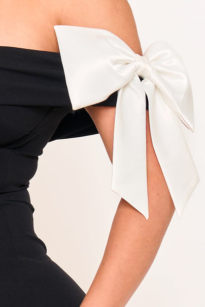 Symphony Jumpsuits- Fabric Contrast Off The Shoulder Jumpsuit