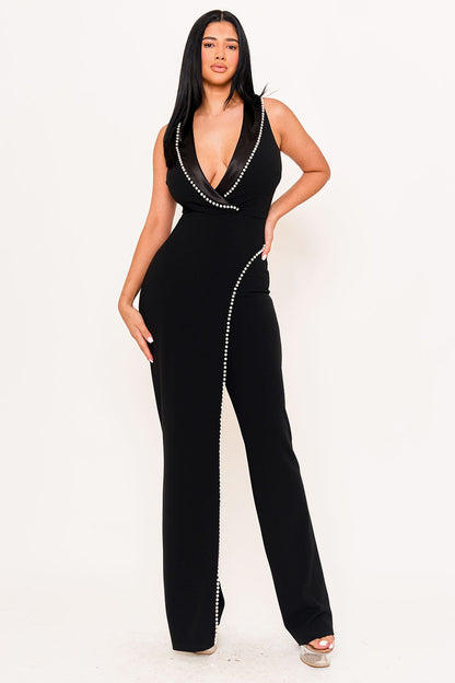 Symphony Jumpsuits - Pearl Trim Detailed Jumpsuit