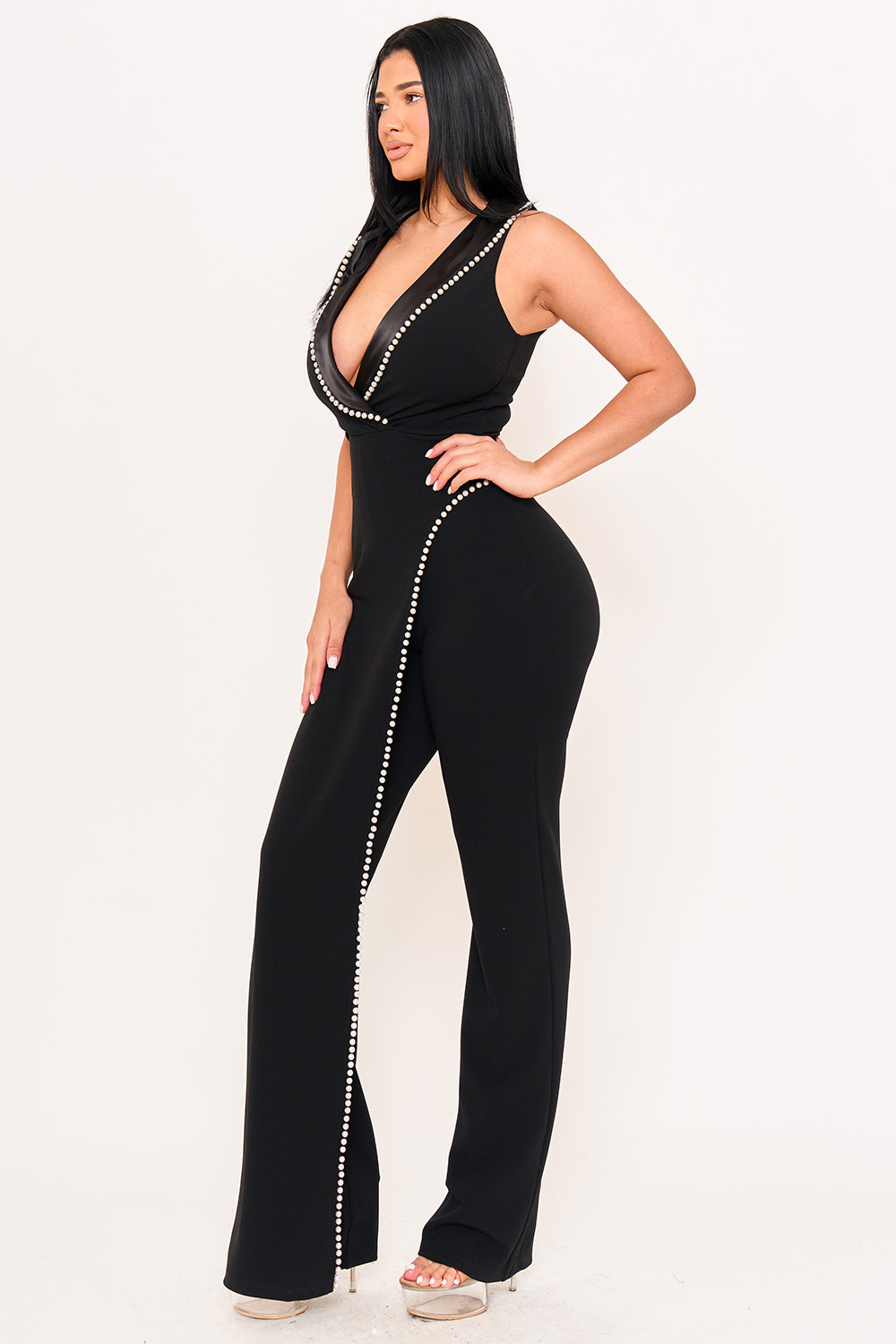 Symphony Jumpsuits - Pearl Trim Detailed Jumpsuit