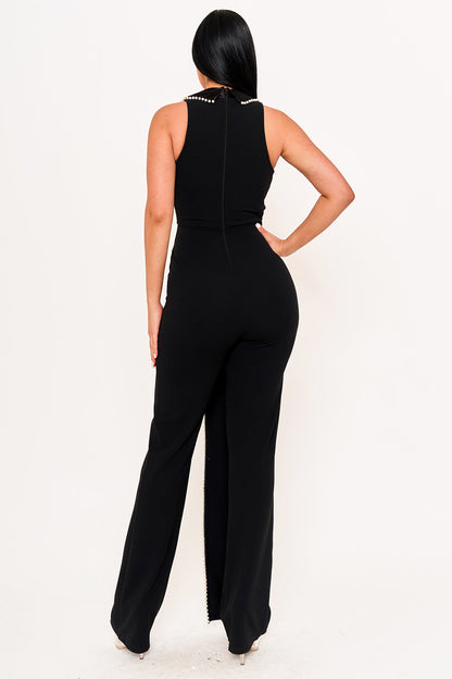 Symphony Jumpsuits - Pearl Trim Detailed Jumpsuit