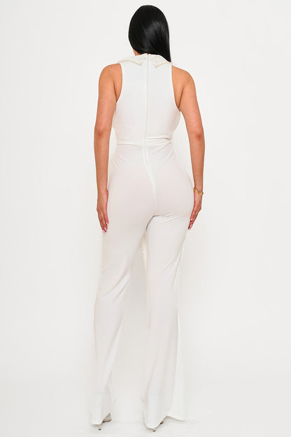 Symphony Jumpsuits - Pearl Trim Detailed Jumpsuit