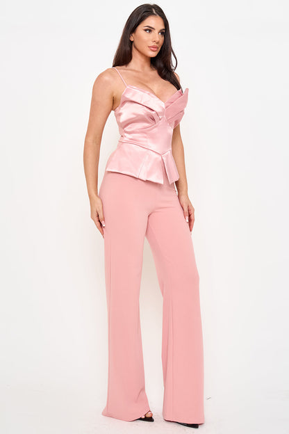 Symphony Jumpsuit - Satin Peplum Top Jumpsuit