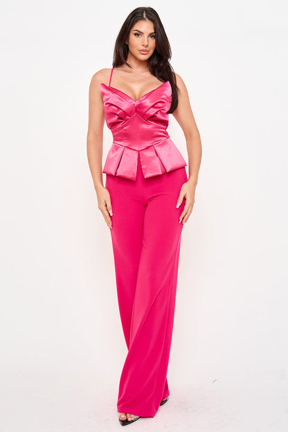 Symphony Jumpsuit - Satin Peplum Top Jumpsuit