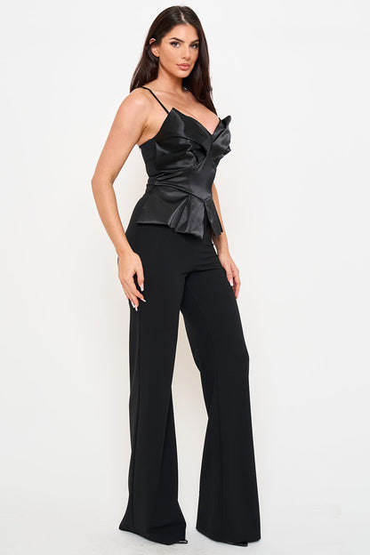 Symphony Jumpsuit - Satin Peplum Top Jumpsuit