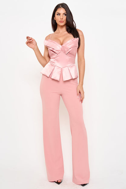 Symphony Jumpsuit - Satin Peplum Top Jumpsuit