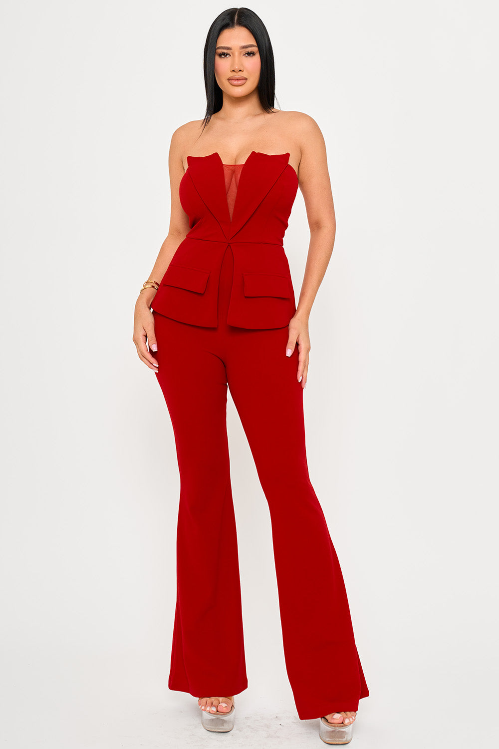 Symphony Jumpsuits- Tube Top With Collar Detail Peplum Jumpsuit