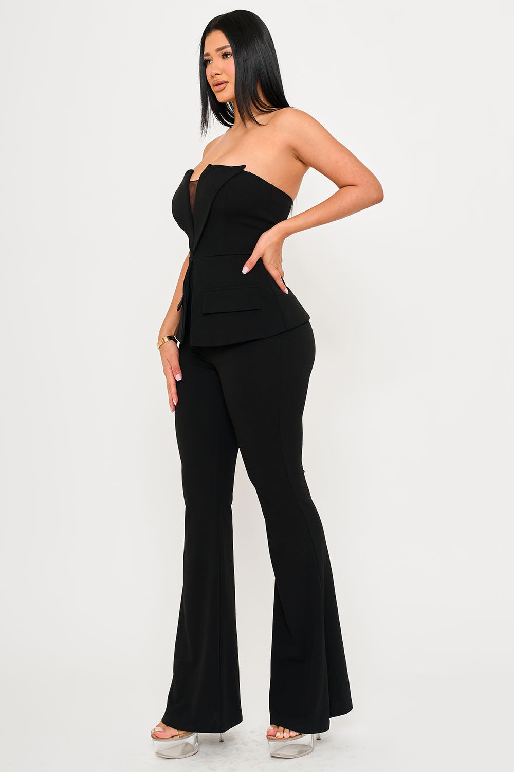 Symphony Jumpsuits- Tube Top With Collar Detail Peplum Jumpsuit