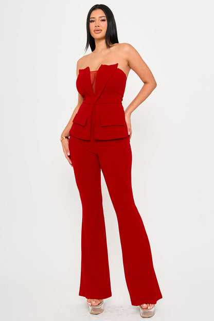 Symphony Jumpsuits- Tube Top With Collar Detail Peplum Jumpsuit