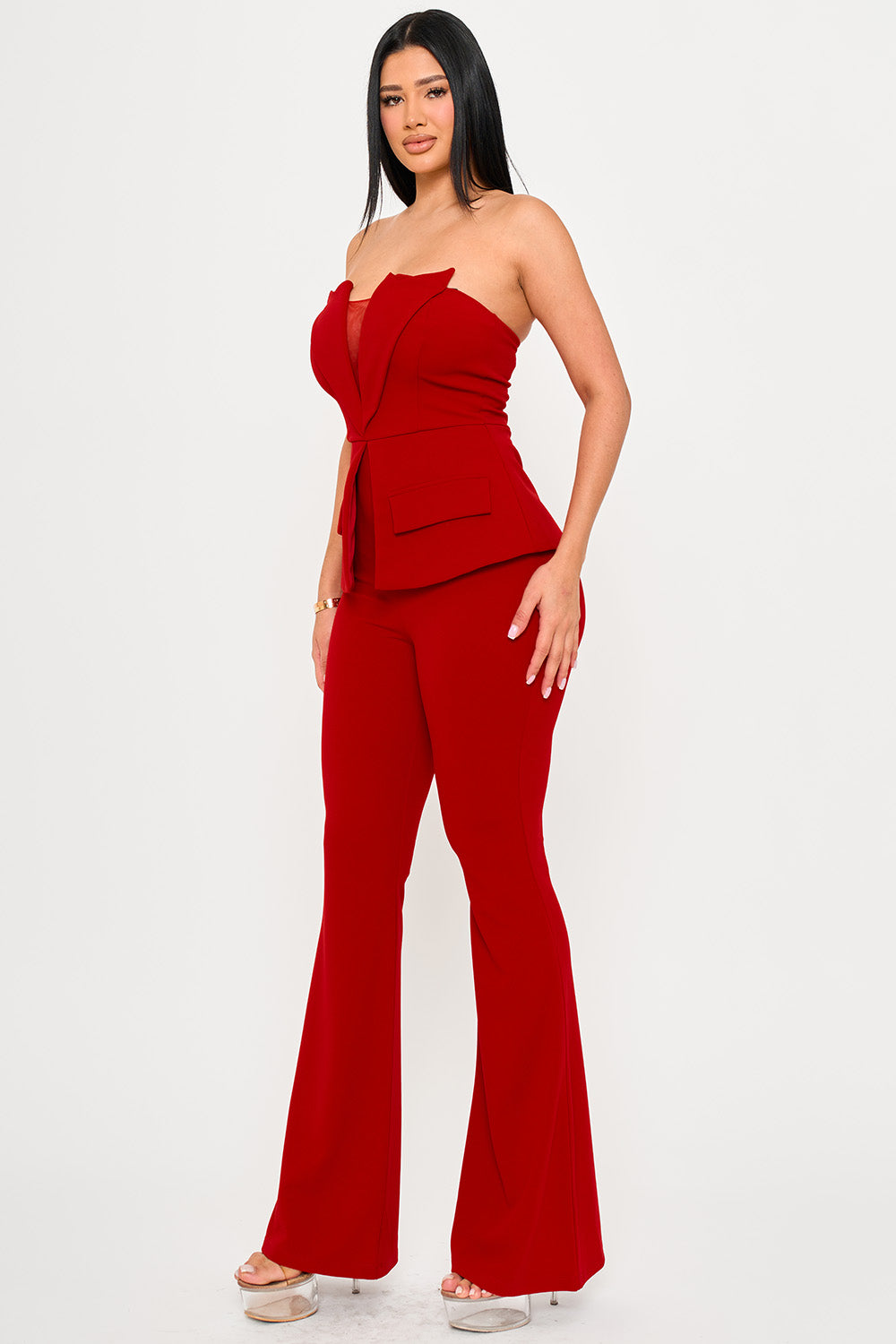 Symphony Jumpsuits- Tube Top With Collar Detail Peplum Jumpsuit