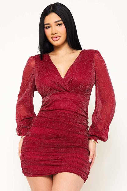 Symphony Dress - Shimmer Mesh Shirring On The Side Mini Dress