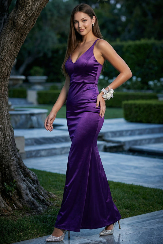 Symphony Dress - Satin V-Neck Simple Maxi Dress