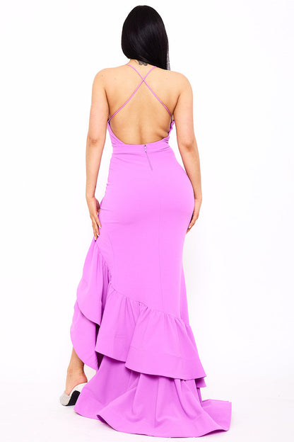 Symphony Dress - Layer Ruffle Train Detailed Maxi Dress