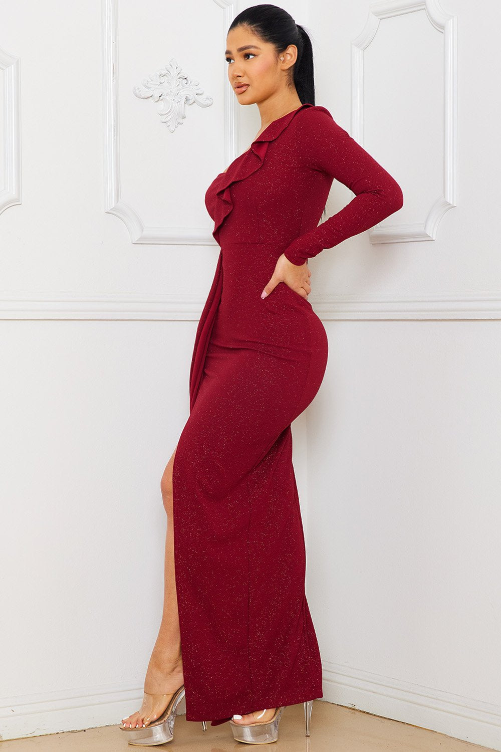 Symphony Dress - Glitter Fabric One Shoulder Maxi Dress