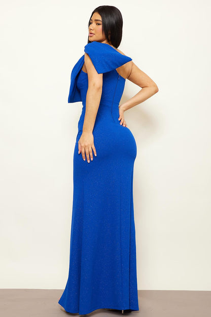 Symphony Dress - One Shoulder Oversized Bow On Sleeve Maxi Dress