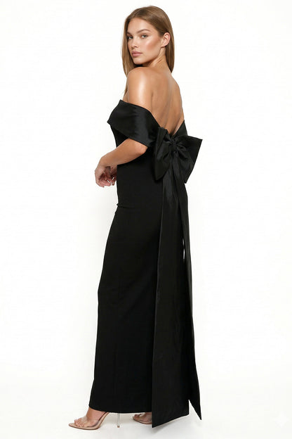 Symphony Dress - Contrast Fabric Off The Shoulder Maxi Dress
