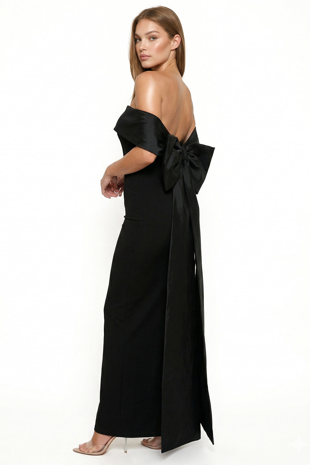Symphony Dress - Contrast Fabric Off The Shoulder Maxi Dress