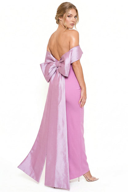 Symphony Dress - Contrast Fabric Off The Shoulder Maxi Dress