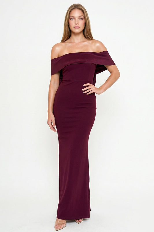 Symphony Dress - Contrast Fabric Off The Shoulder Maxi Dress
