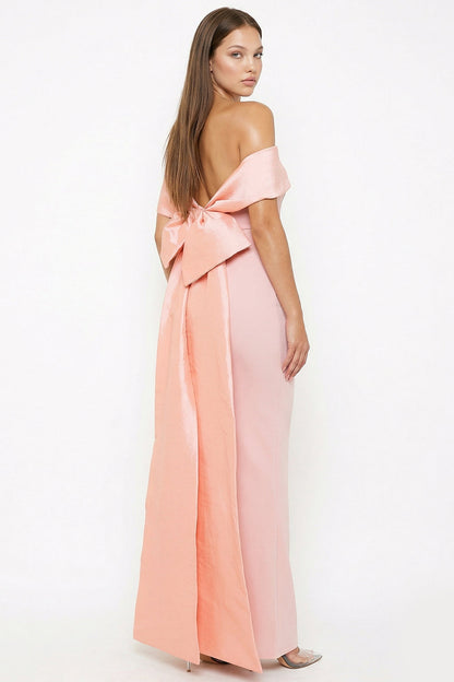 Symphony Dress - Contrast Fabric Off The Shoulder Maxi Dress
