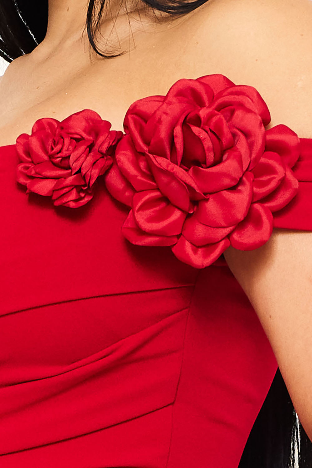 Symphony Dress - Flower On Sleeve Off The Shoulder Maxi Dress