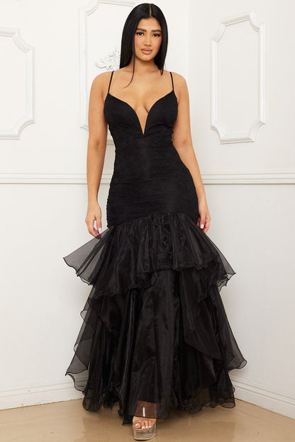 Symphony Dress - Lace And Chiffon Ruffle Mermaid Maxi Dress