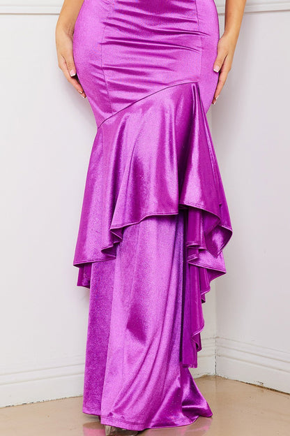 Symphony Dress - Satin Asymmetrical Mermaid Maxi Dress
