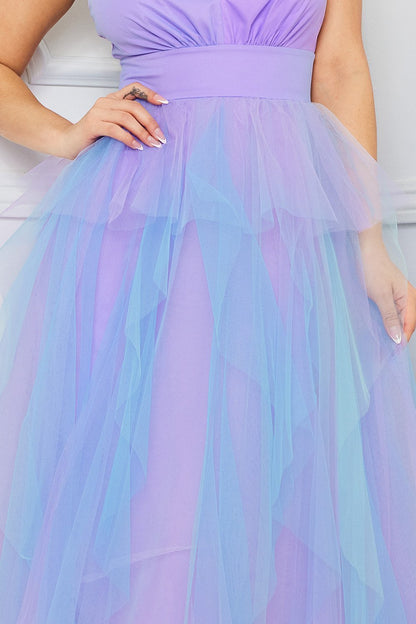 Symphony Dress - Two Tone Mesh Ruffle Maxi Dress