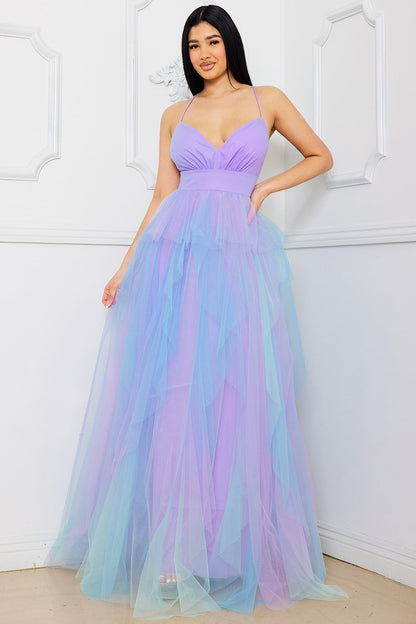 Symphony Dress - Two Tone Mesh Ruffle Maxi Dress