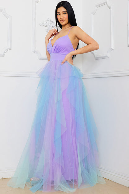 Symphony Dress - Two Tone Mesh Ruffle Maxi Dress