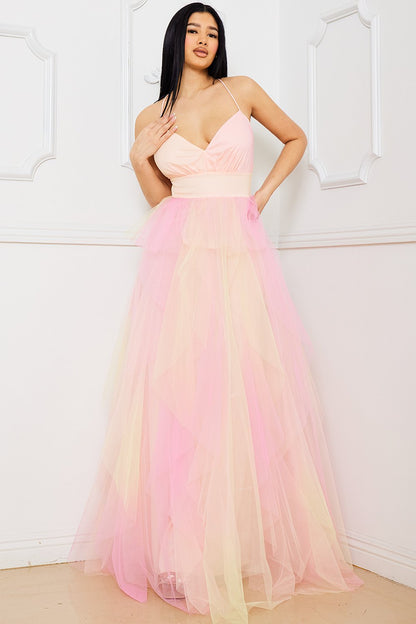 Symphony Dress - Two Tone Mesh Ruffle Maxi Dress