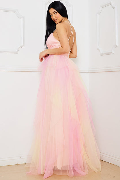 Symphony Dress - Two Tone Mesh Ruffle Maxi Dress