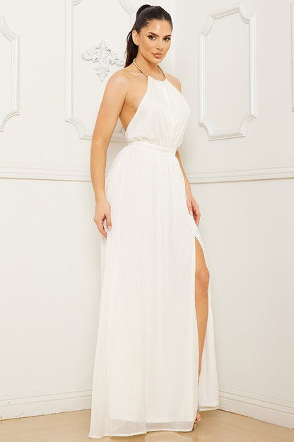 Symphony Dress - Halter Surplice With Chain Necklace Maxi Dress
