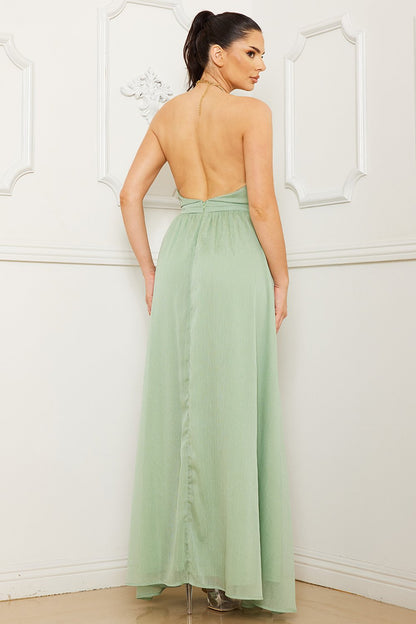 Symphony Dress - Halter Surplice With Chain Necklace Maxi Dress