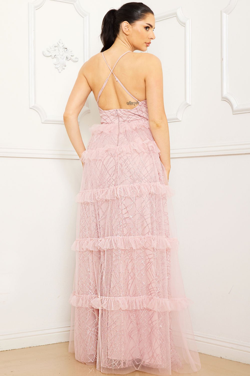 Symphony Dress - Geo Print Mesh Layered Maxi Dress