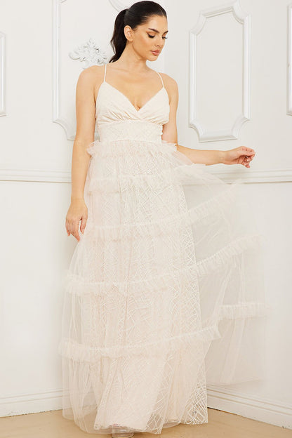 Symphony Dress - Geo Print Mesh Layered Maxi Dress