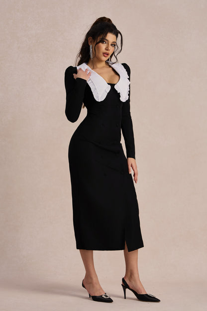 Vestido midi con cuello Peter Pan y escote en V de Kathy 