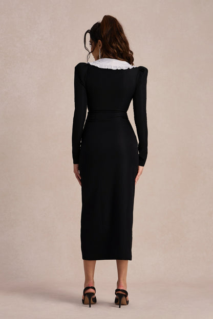 Vestido midi con cuello Peter Pan y escote en V de Kathy 